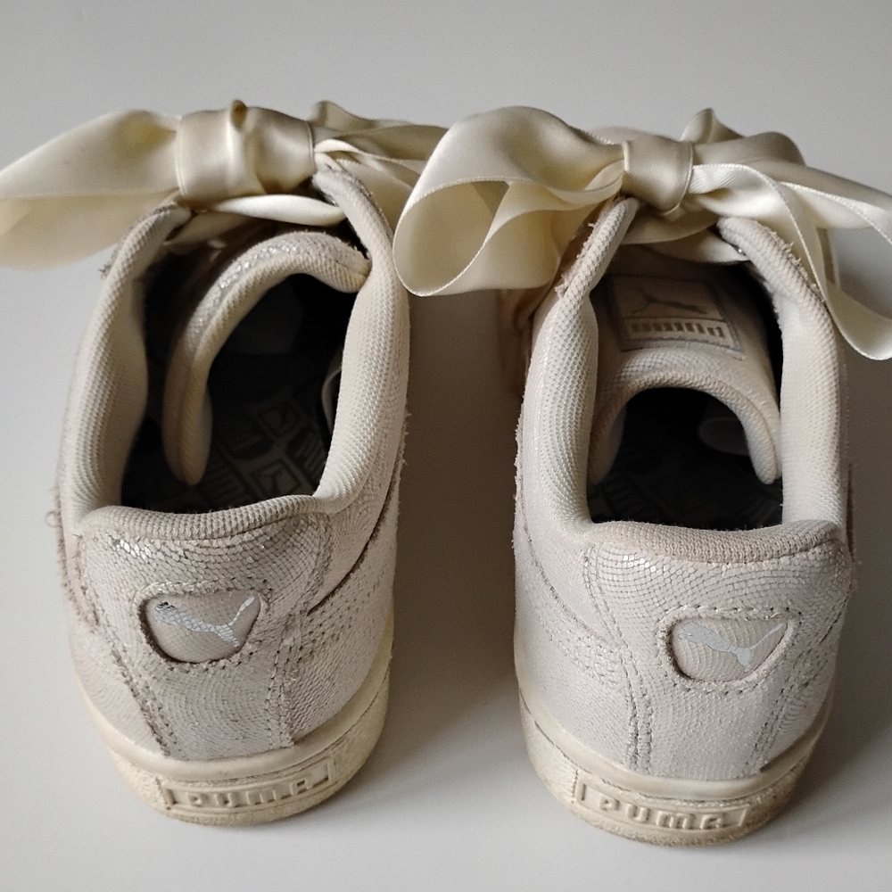 Puma Basket Satin Bow White Sparkle Classic Low Profile Retro Vibe Size 7.5 - Picture 11 of 12